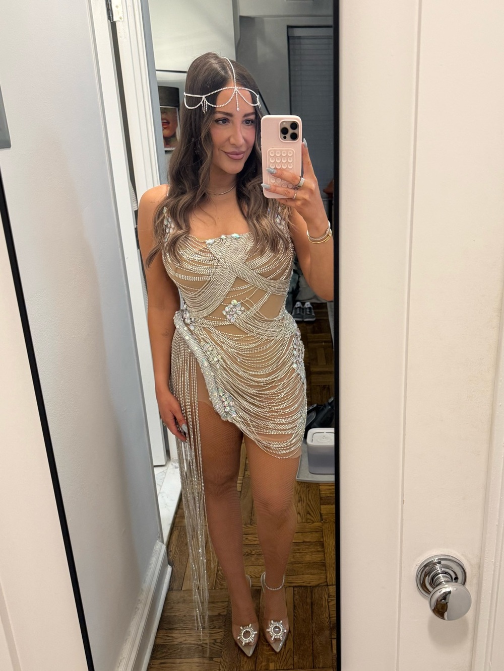 Jessica Bara Crystal Fringe Mini Dress